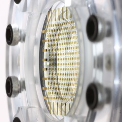 A tunable-curvature detector array. This hydraulically-controlled detector changes its shape to match the perfect imaging surface of a simple lens, thus removing the need for additional correction optics in the eyeball camera.