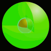 How a spaser looks like. The spaser is formed by a gold core, which is surrounded by a glasslike shell filled with green dye molecule to create a sphere of 44 nanometers in diameter.